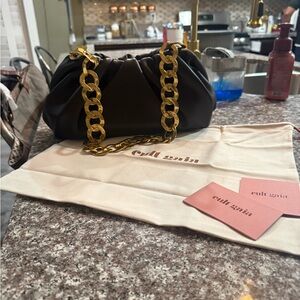 Cult Gaia Brown Shoulder Bag with Gold Chain
